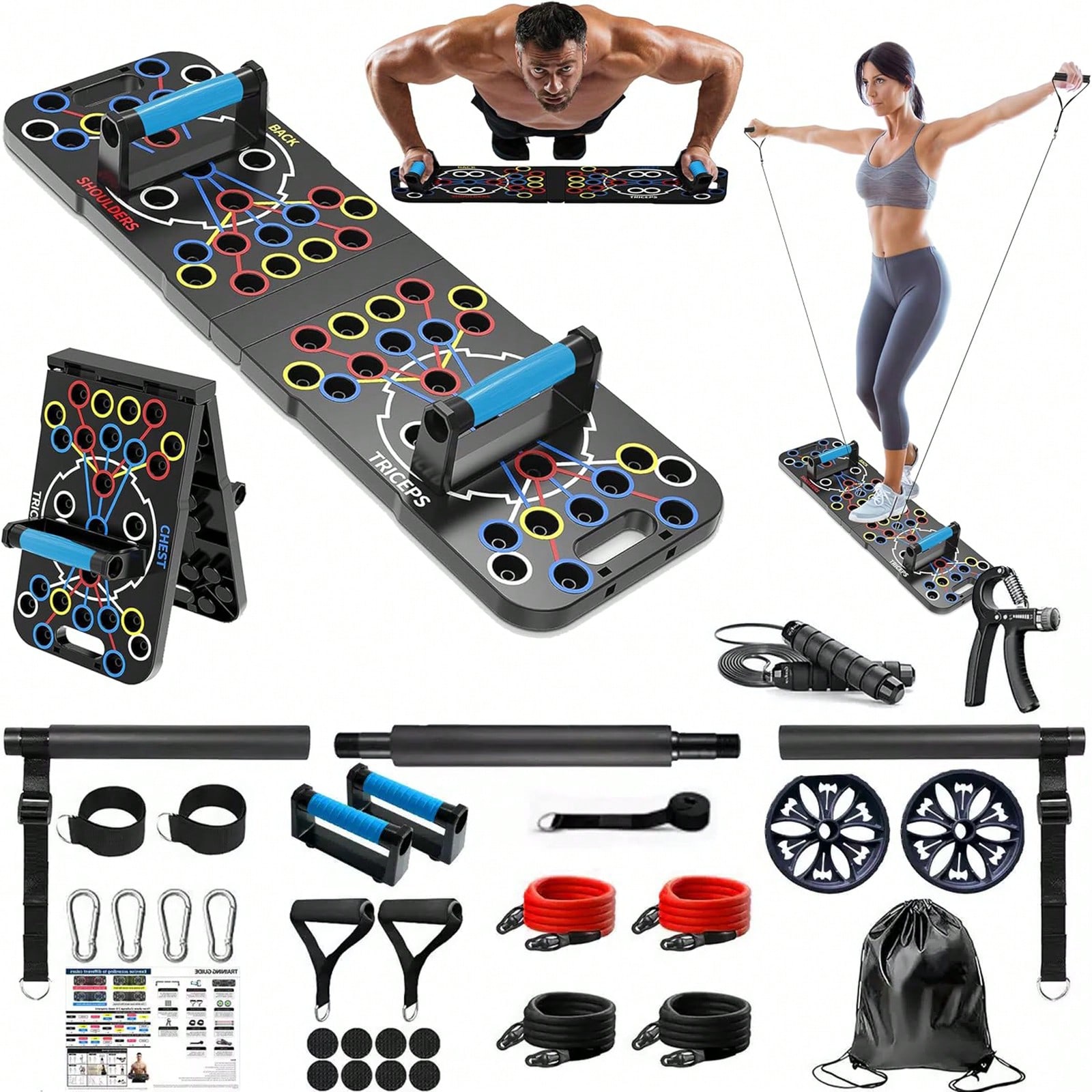 Home Bar Setup Kit - Multifunktionales, faltbares Push-Up-Board-Set, Heimtrainingsgerät mit Widerstandsbändern,